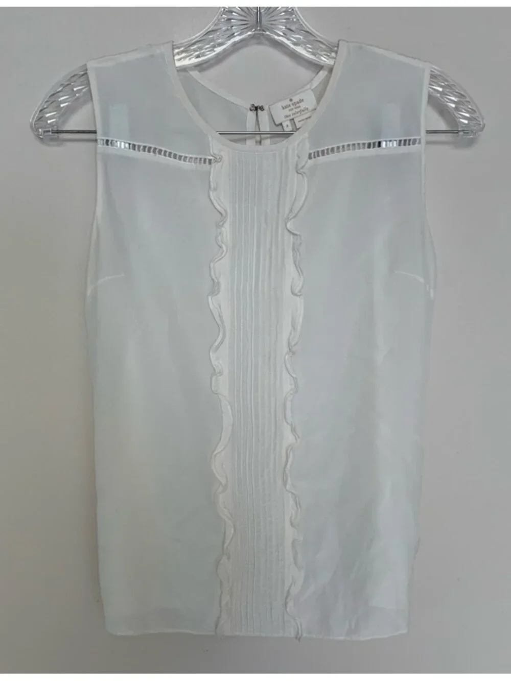 Kate Spade White Pleated Ruffle Silk Sleeveless Blouse 4